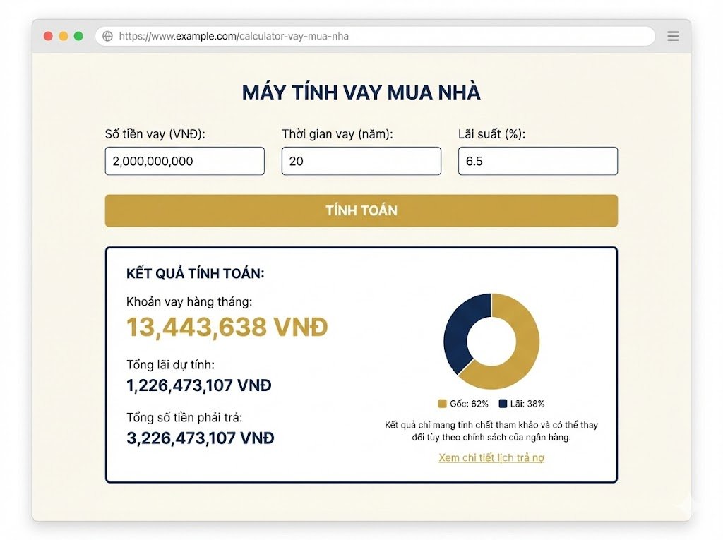 Calculator tính lãi suất vay mua nhà miễn phí - Tính khoản vay hàng tháng, tổng lãi, APR chính xác