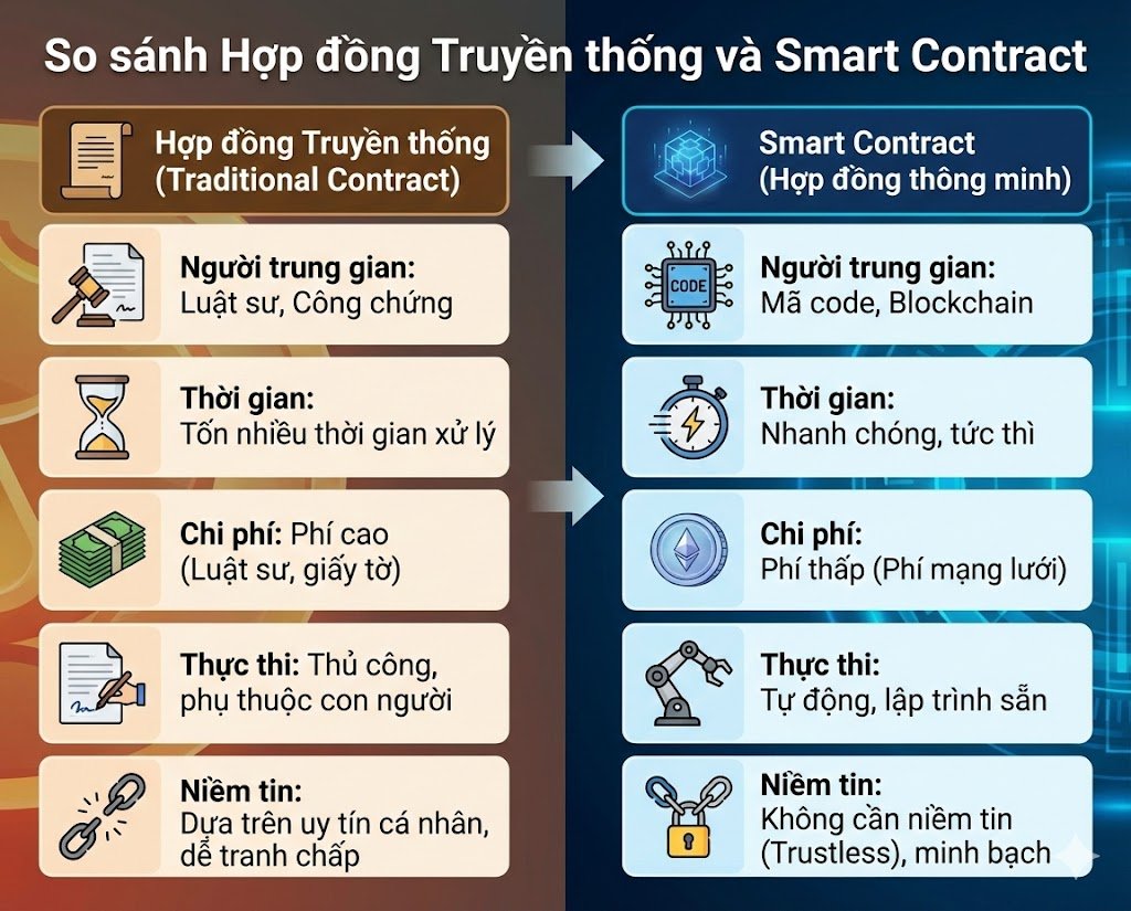 So sánh smart contract và hợp đồng truyền thống