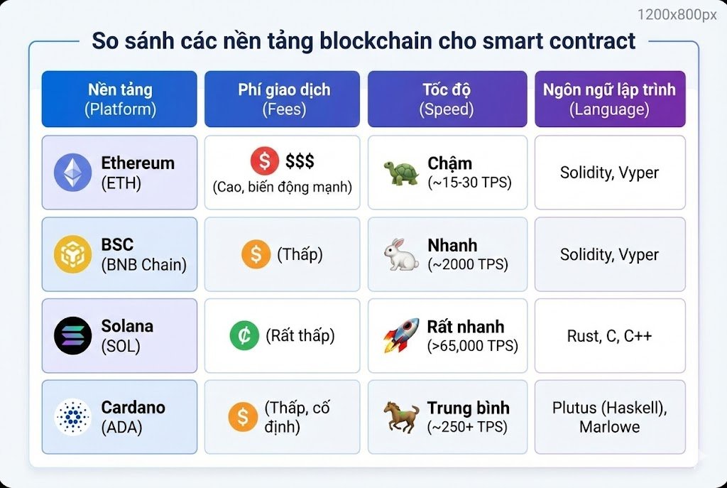 So sánh các nền tảng blockchain cho smart contract